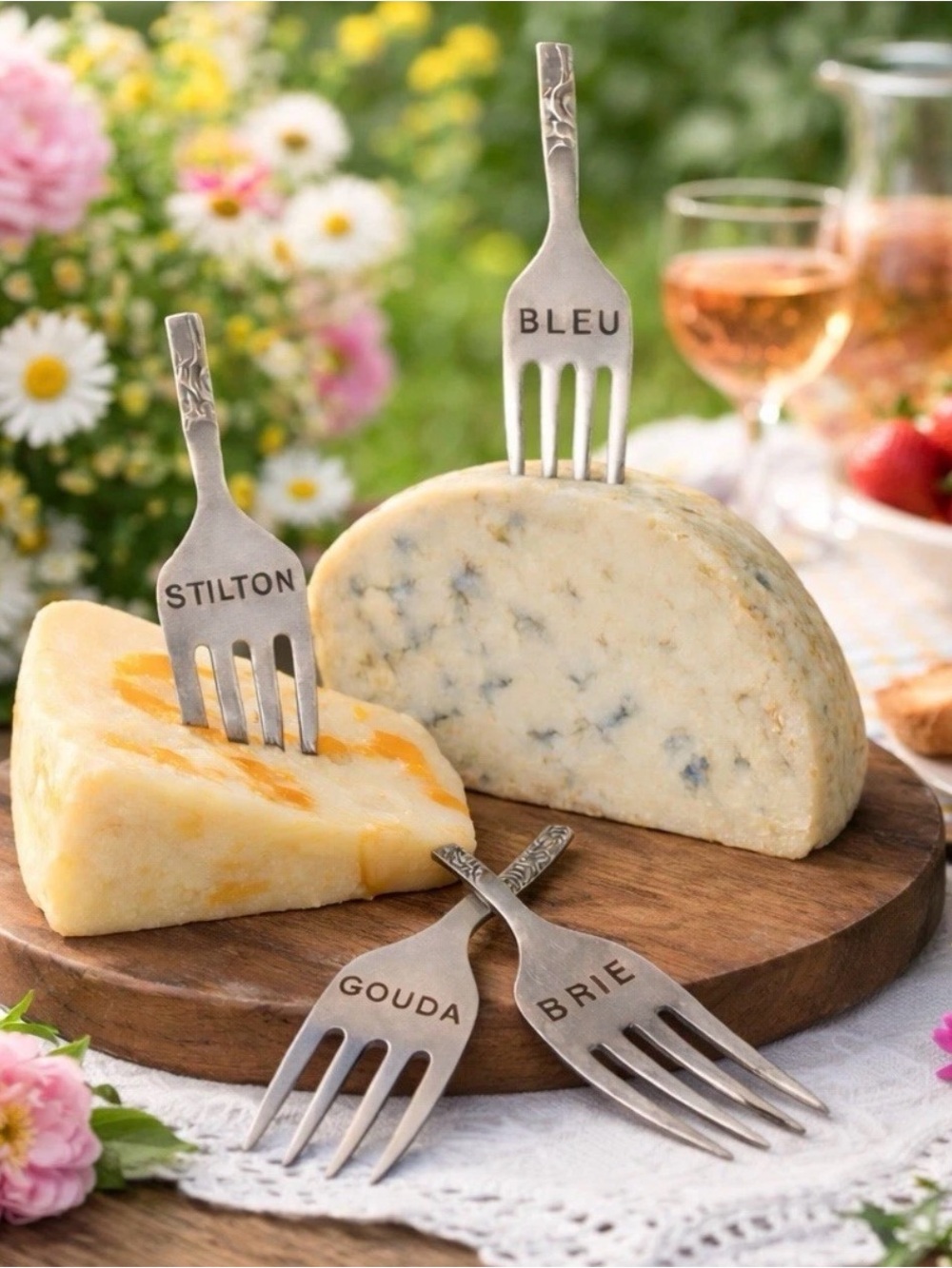 Downton Abbey Fork Cheese Markers Set BLEU STILTON GOUDA BRIE Entertaining Host